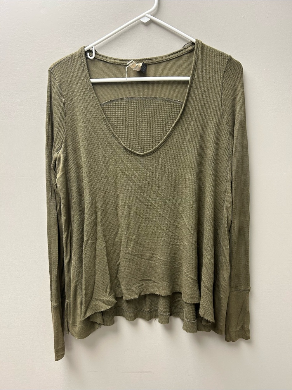 We The Free Waffleknit Olive Green Long Sleeve Shirt
